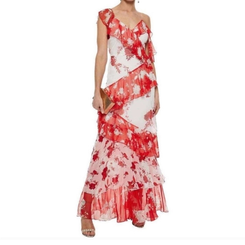 Beautiful silk Alice and Olivia gown, red and white. Size 4.